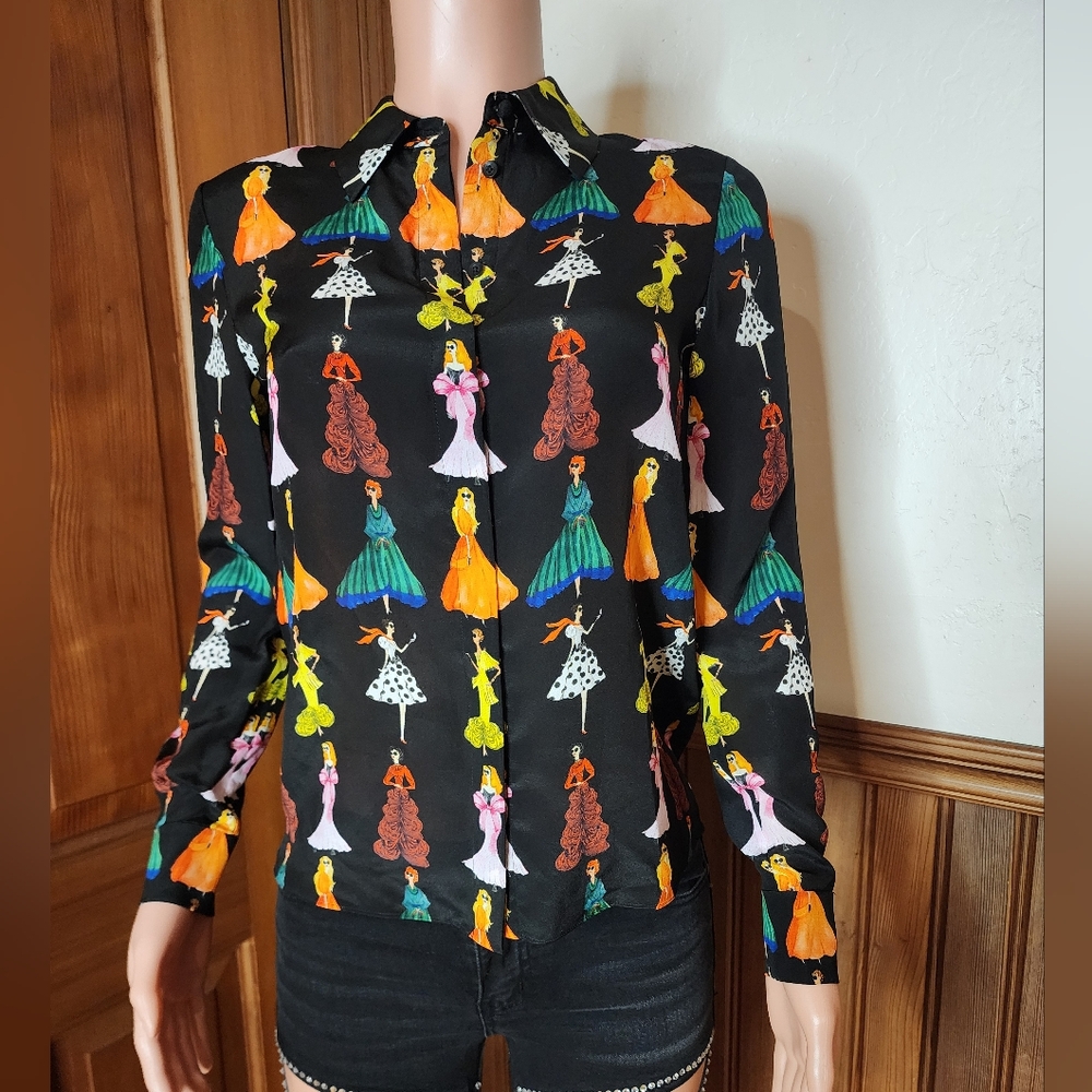 NWT Alice + Olivia WIilla Staceface Silk Blouse XS